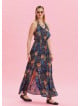 V Neck Slit Blue Casual Dress 4644